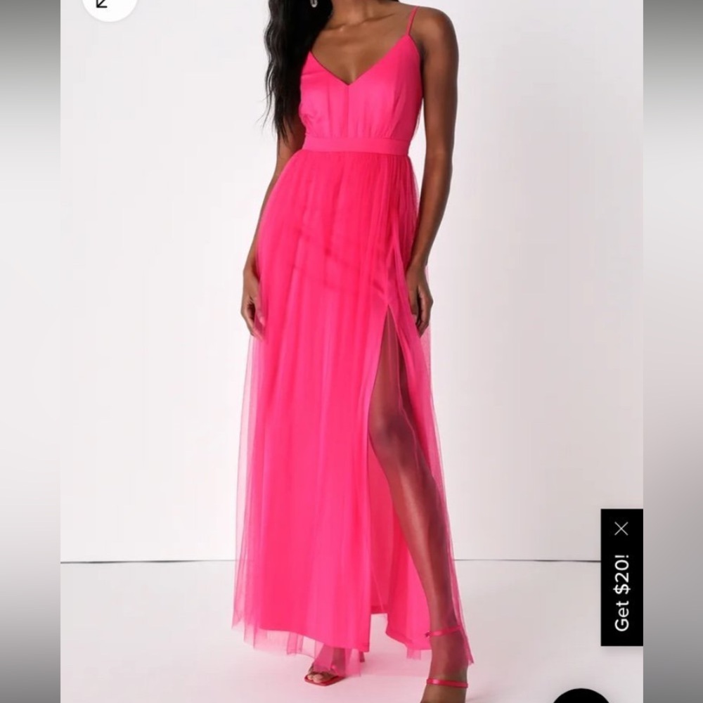 Lulus Soiree Not Sorry Hot Pink Tulle Maxi Dress size small